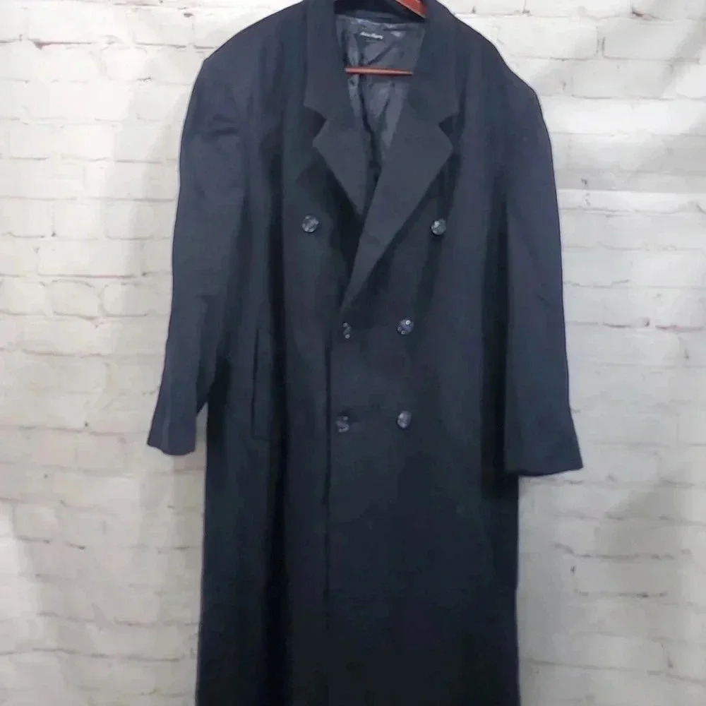 Vintage Conte di Milano Double Breasted Navy Wool Cashmere Trench Coat Men's L44